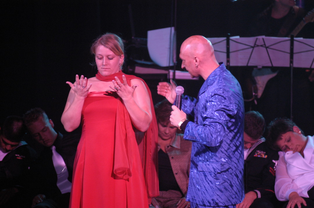 Lady in Red Dress Looking at Hands